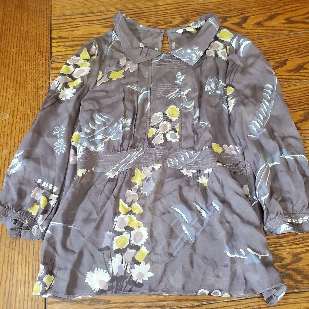 Boden grey sheer floral blouse sz 2